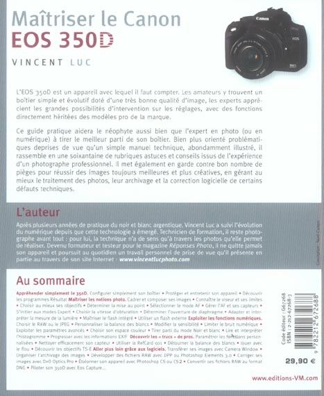 Quatrième de couverture de « MAITRISER LE CANON EOS 350D »