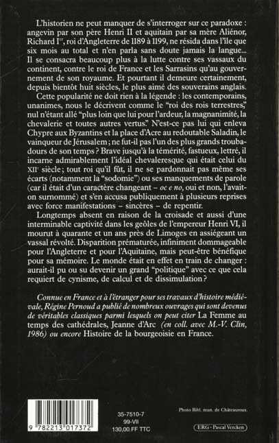 Quatrième de couverture de « RICHARD COEUR DE LION »