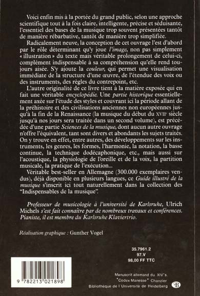 Quatrième de couverture de « GUIDE ILLUSTRE DE LA MUSIQUE TOME 1 - SCIENCES DE LA MUSIQUE - HISTOIRE DE LA MUSIQUE DE LA PREHISTO »