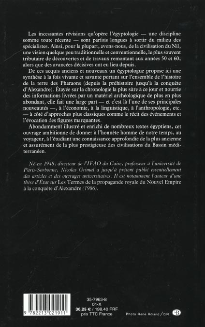 Quatrième de couverture de « HISTOIRE DE L'EGYPTE ANCIENNE »