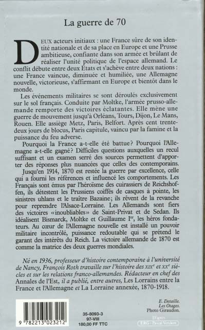 Quatrième de couverture de « LA GUERRE DE 70 »