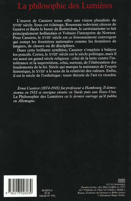 Quatrième de couverture de « LA PHILOSOPHIE DES LUMIERES »