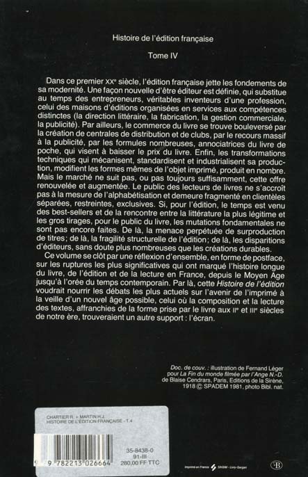 Quatrième de couverture de « HISTOIRE DE L'EDITION FRANCAISE - LE LIVRE CONCURRENCE (1900-1950) »