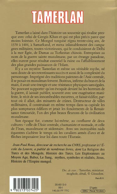 Quatrième de couverture de « TAMERLAN »