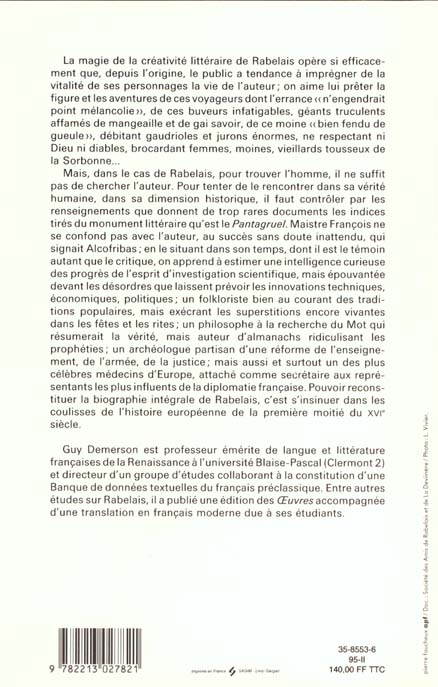 Quatrième de couverture de « FRANCOIS RABELAIS »
