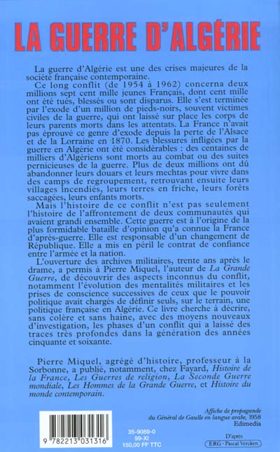Quatrième de couverture de « LA GUERRE D'ALGERIE »