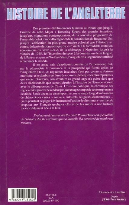 Quatrième de couverture de « HISTOIRE DE L'ANGLETERRE »