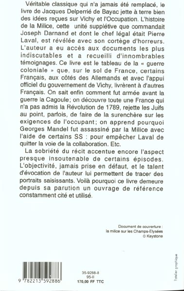 Quatrième de couverture de « HISTOIRE DE LA MILICE - (1918-1945) »