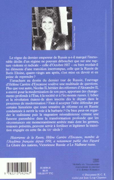 Quatrième de couverture de « NICOLAS II, LA TRANSITION INTERROMPUE - UNE BIOGRAPHIE POLITIQUE »