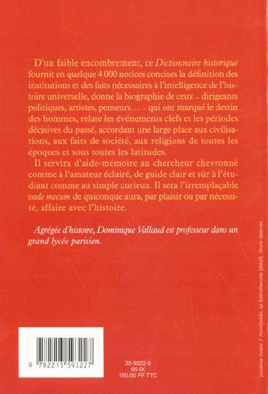 Quatrième de couverture de « DICTIONNAIRE HISTORIQUE »