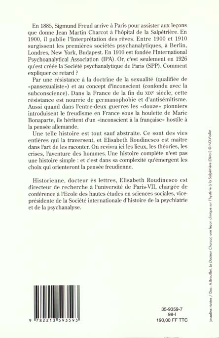 Quatrième de couverture de « HISTOIRE DE LA PSYCHANALYSE EN FRANCE - (1885-1939) »