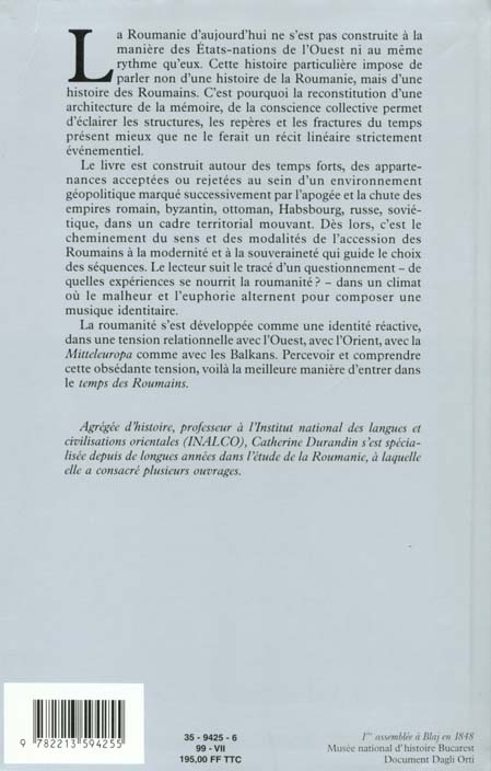 Quatrième de couverture de « HISTOIRE DES ROUMAINS »
