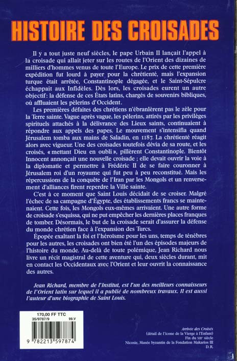 Quatrième de couverture de « HISTOIRE DES CROISADES »