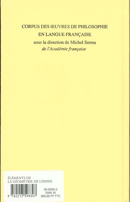 Quatrième de couverture de « OEUVRES COMPLETES, 1727 - ELEMENTS DE LA GEOMETRIE DE L'INFINI »