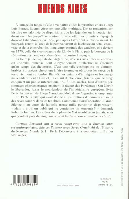 Quatrième de couverture de « HISTOIRE DE BUENOS AIRES »