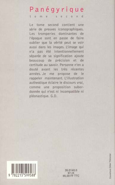 Quatrième de couverture de « PANEGYRIQUE »