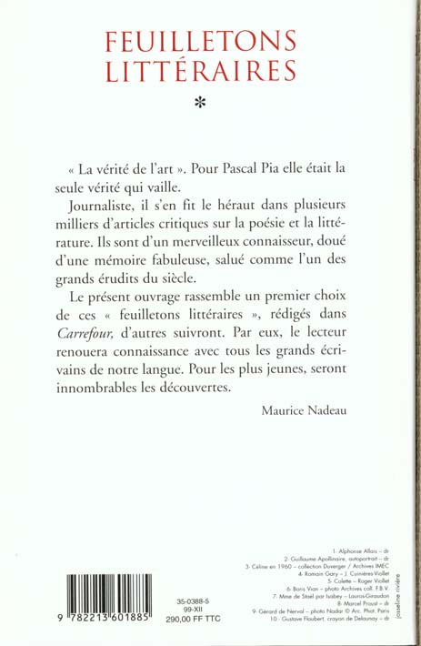 Quatrième de couverture de « FEUILLETONS LITTERAIRES 1955-1964 »