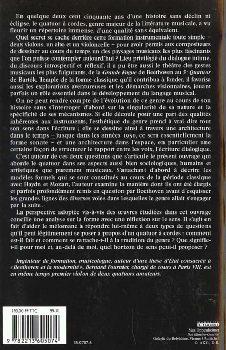 Quatrième de couverture de « L'ESTHETIQUE DU QUATUOR A CORDES »