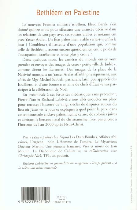 Quatrième de couverture de « BETHLEEM EN PALESTINE »