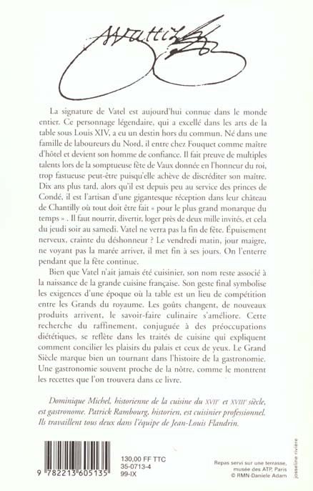 Quatrième de couverture de « VATEL ET LA NAISSANCE DE LA GASTRONOMIE »