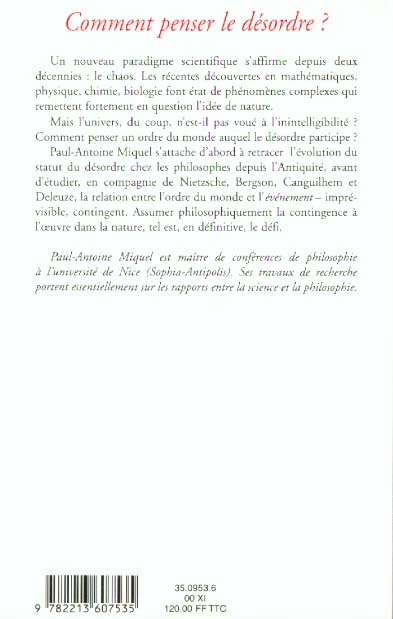 Quatrième de couverture de « COMMENT PENSER LE DESORDRE ? »