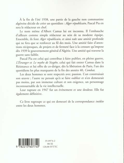 Quatrième de couverture de « CORRESPONDANCE 1939-1947 »