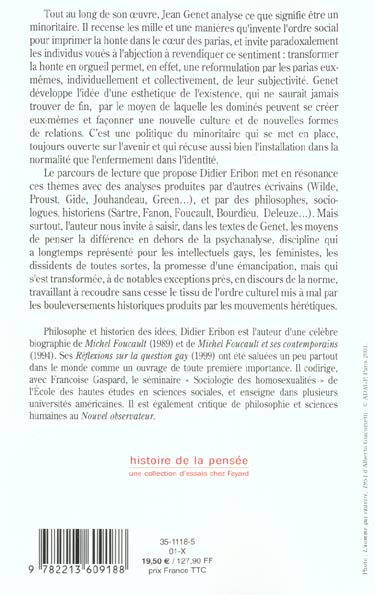 Quatrième de couverture de « UNE MORALE DU MINORITAIRE - VARIATIONS SUR UN THEME DE JEAN GENET »