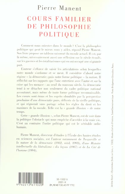 Quatrième de couverture de « COURS FAMILIER DE PHILOSOPHIE POLITIQUE »