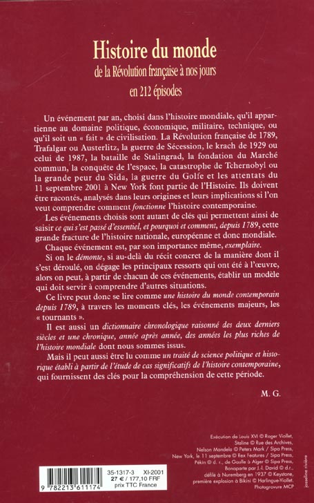Quatrième de couverture de « HISTOIRE DU MONDE, DE LA REVOLUTION FRANCAISE A NOS JOURS EN 212 EPISODES - LES CLES DE L'HISTOIRE C »