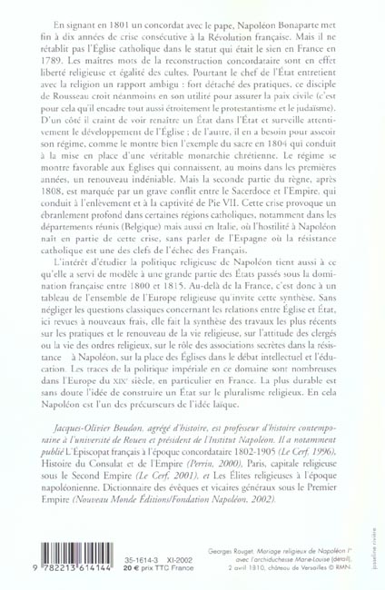 Quatrième de couverture de « NAPOLEON ET LES CULTES - LES RELIGIONS EN EUROPE A L'AUBE DU XIXE SIECLE (1800-1815) »