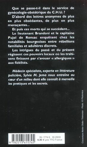Quatrième de couverture de « LES SARMENTS D'HIPPOCRATE - PRIX DU QUAI DES ORFEVRES 2004 »