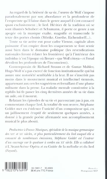 Quatrième de couverture de « HUGO WOLF »