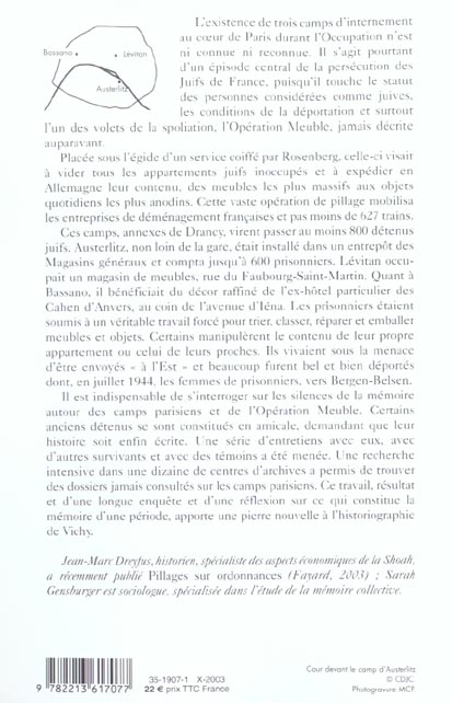 Quatrième de couverture de « DES CAMPS DANS PARIS - AUSTERLITZ, LEVITAN, BASSANO (JUILLET 1943-AOUT 1944) »