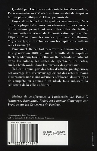Quatrième de couverture de « LES MUSICIENS ROMANTIQUES - FASCINATIONS PARISIENNES »