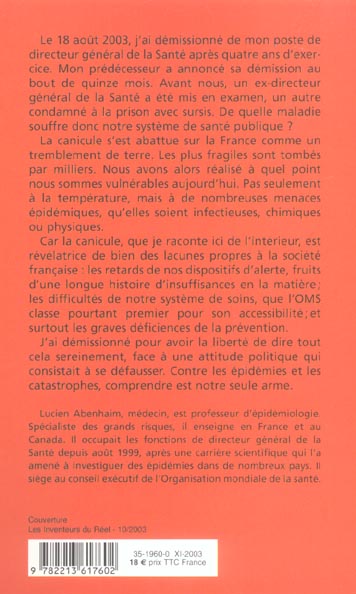 Quatrième de couverture de « CANICULES - LA SANTE PUBLIQUE EN QUESTION »