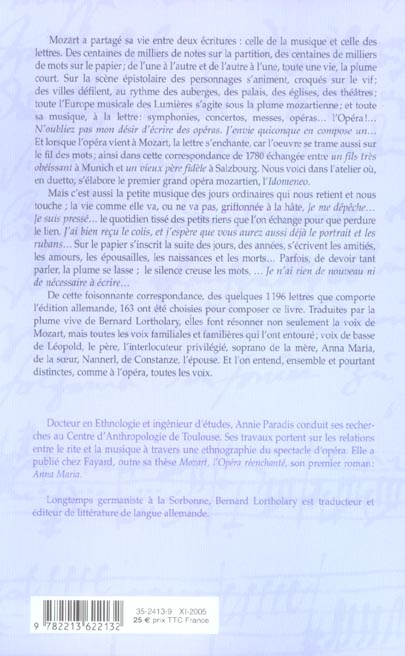 Quatrième de couverture de « LETTRES DES JOURS ORDINAIRES 1756-1791 - CHOISIES ET PRESENTEES PAR ANNIE PARADIS »