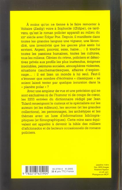 Quatrième de couverture de « DICTIONNAIRE DU ROMAN POLICIER »