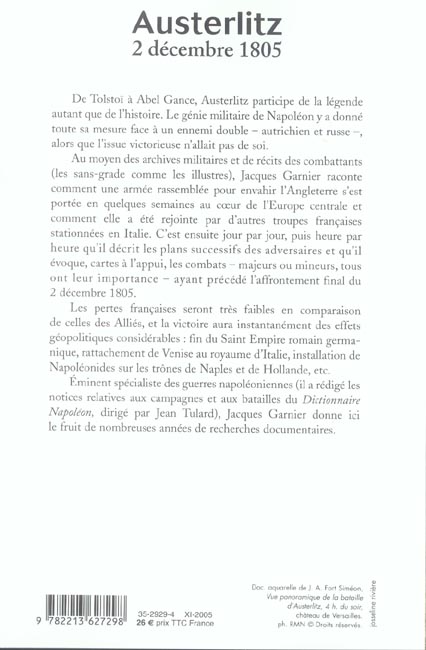 Quatrième de couverture de « AUSTERLITZ 2 DECEMBRE 1805 »