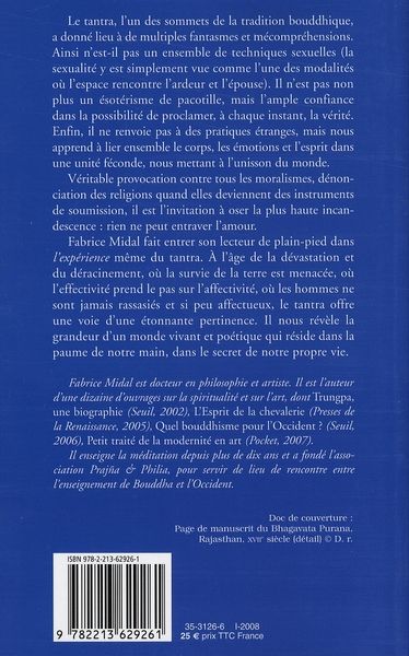 Quatrième de couverture de « Introduction au tantra bouddhique : l'incandescence de l'amour »