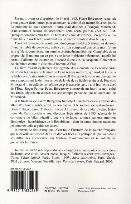 Quatrième de couverture de « Bérégovoy : le dernier secret »