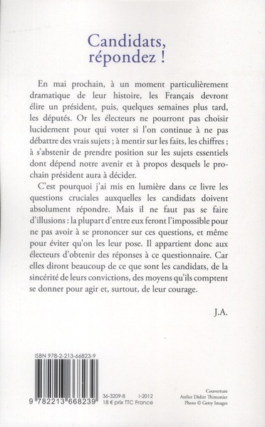 Quatrième de couverture de « Candidats, répondez ! »