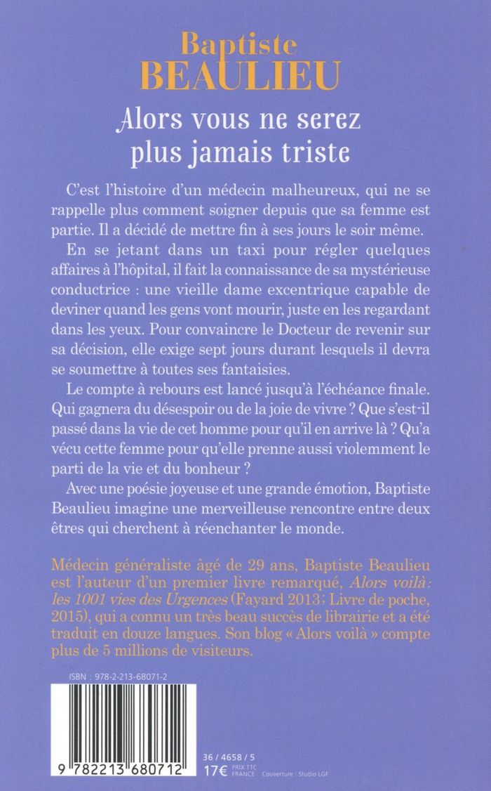 Quatrième de couverture de « Alors vous ne serez plus jamais triste : conte à rebours »