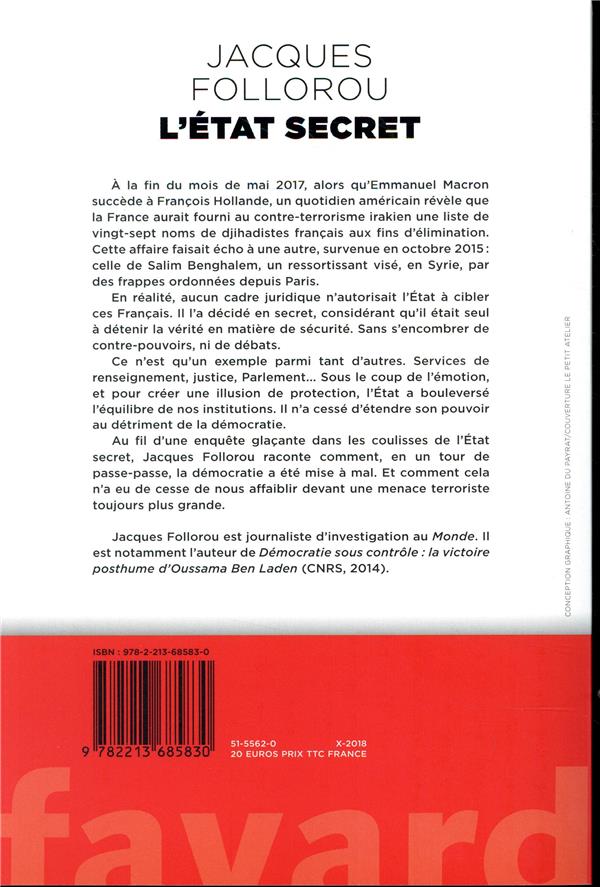 Quatrième de couverture de « L'État secret : la démocratie mise à mal »