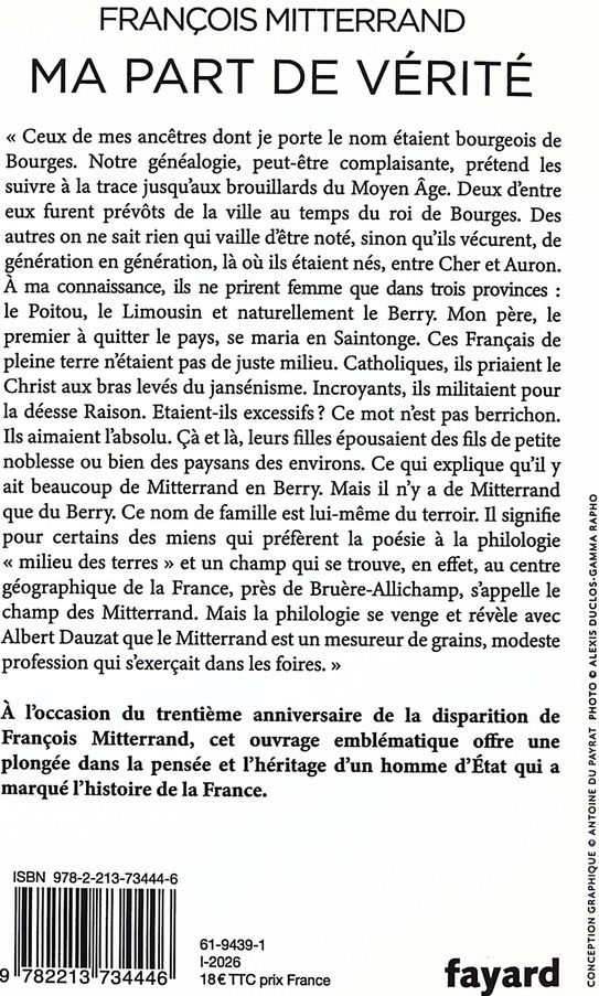 Quatrième de couverture de « Ma part de vérité »
