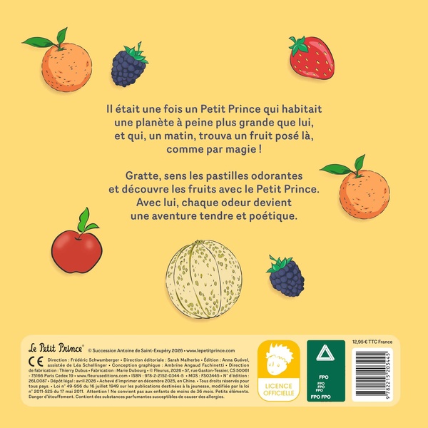 Quatrième de couverture de « DECOUVRE LES FRUITS AVEC LE PETIT PRINCE (PASTILLES ODORANTES) »