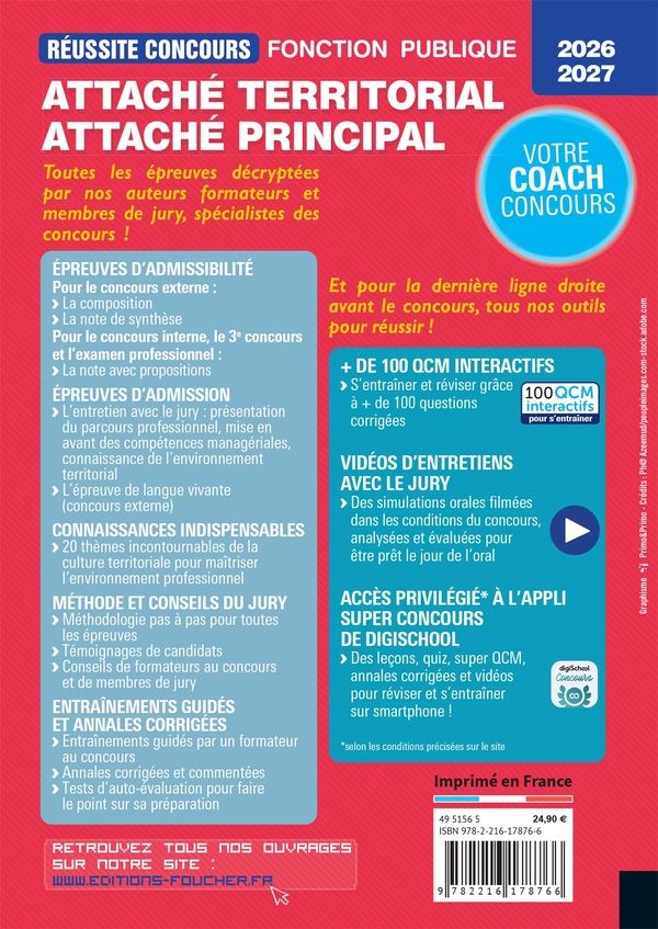 Quatrième de couverture de « Attaché territorial, Attaché principal : Concours externe, interne, 3e voie et examens professionnels, catégorie A »