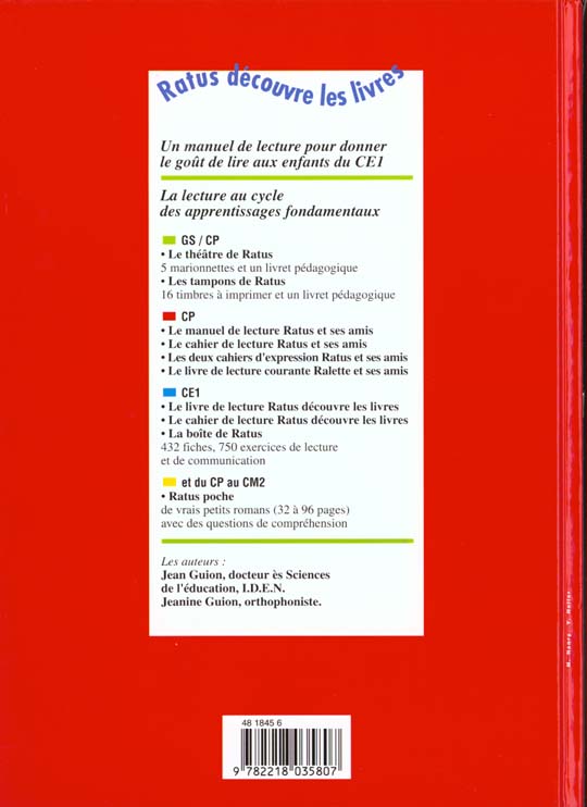 Quatrième de couverture de « RATUS DECOUVRE LES LIVRES CE1, LIVRE DE LECTURE »