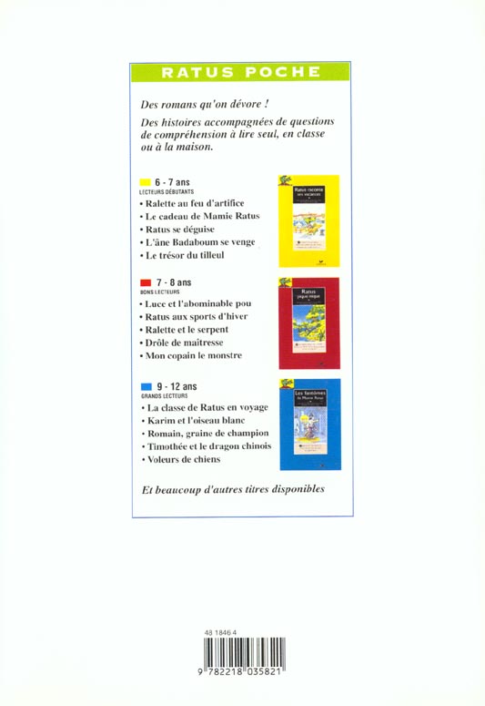 Quatrième de couverture de « RATUS DECOUVRE LES LIVRES CE1, CAHIER DE LECTURE »