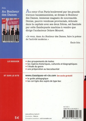 Quatrième de couverture de « AU BONHEUR DES DAMES »