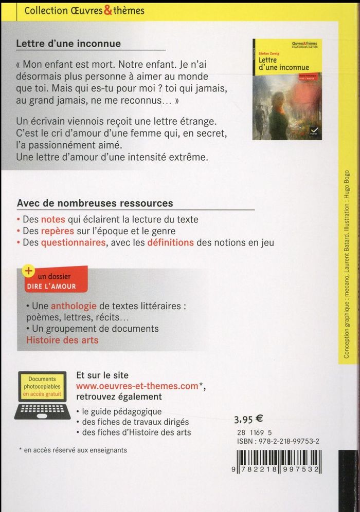 Quatrième de couverture de « Lettre d'une inconnue »